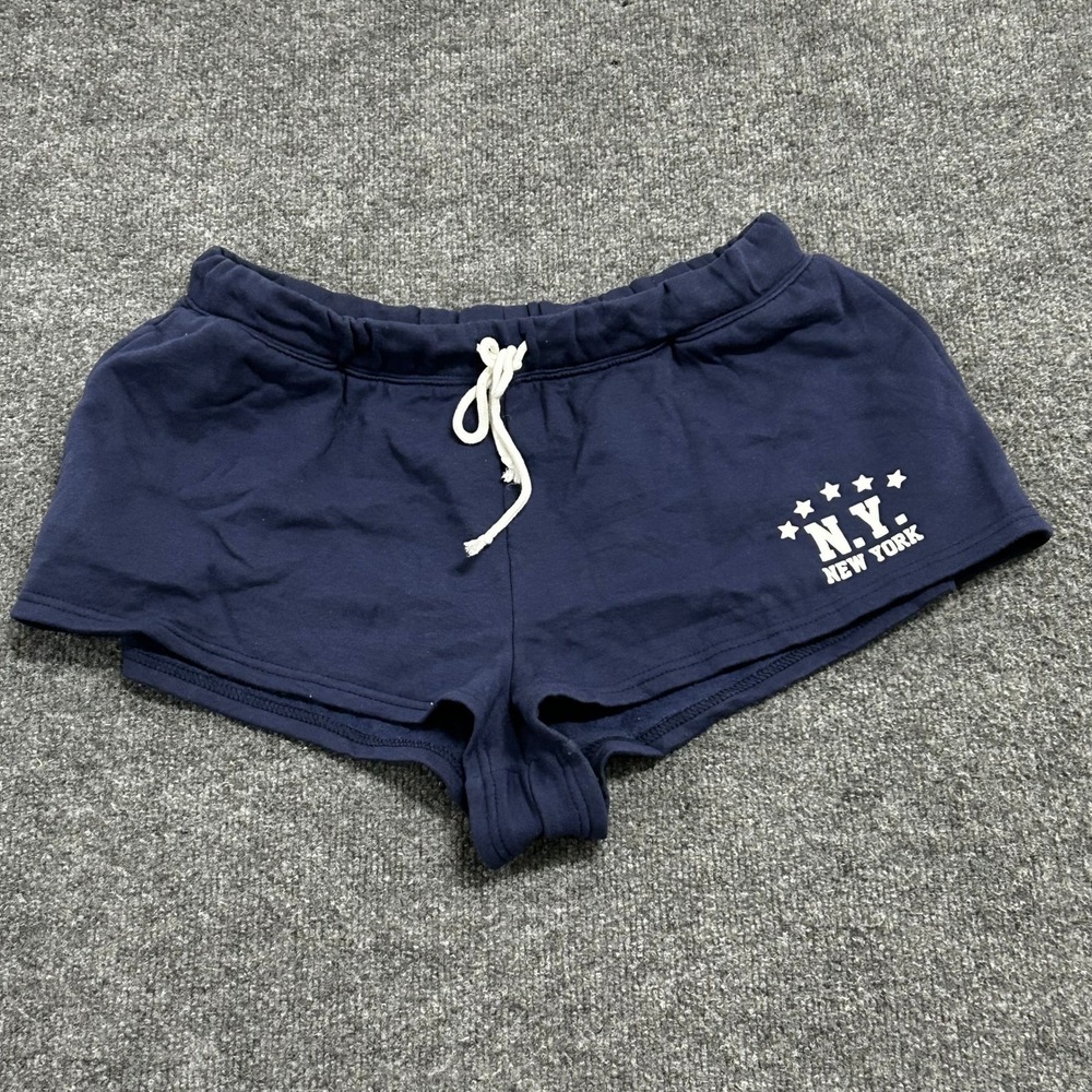 Aeropostale Shorts Womens Size L Navy Blue NY Graphic Knit Drawstring Lounge